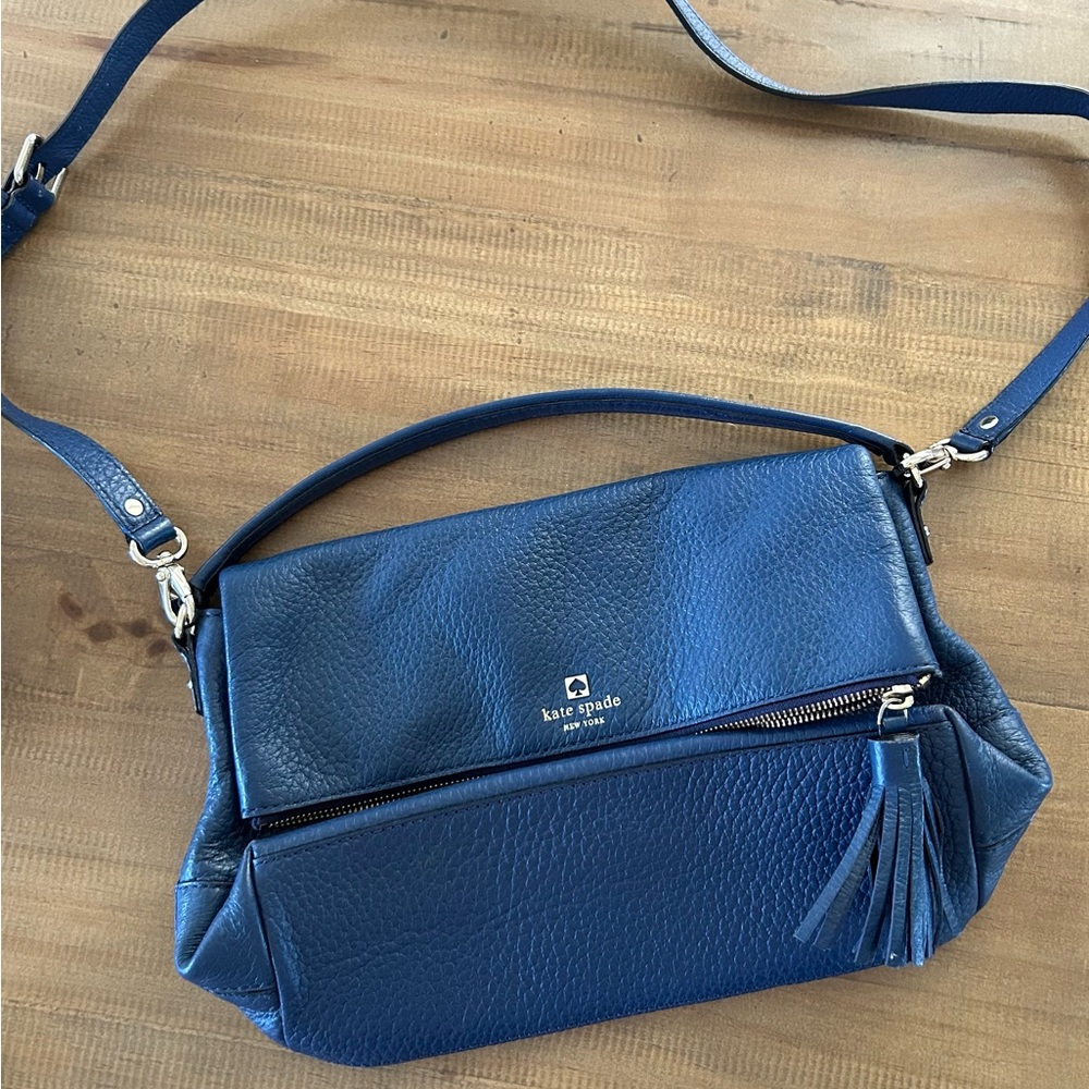 Kate Spade Blue Satchel with Adjustable Strap and Silver Accents